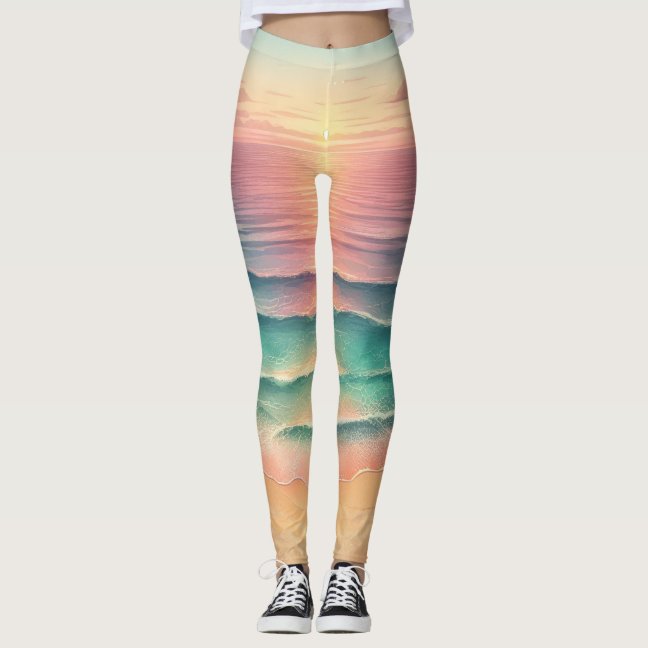 Pink Ocean Beach Sea Watercolor Sun Sand Leggings