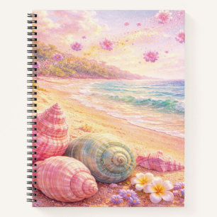 Pink Ocean Beach Shells Flowers Fantasy Landscape Notebook