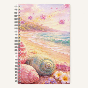 Pink Ocean Beach Shells Flowers Fantasy Landscape Notebook