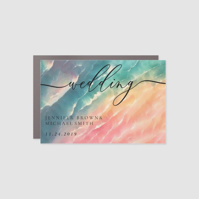 Pink Ocean Beach Summer Party Wedding Auto Sun Car Magnet (Front)