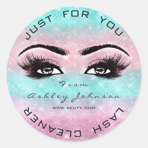 Pink Ocean  Beauty Glitter Lashes Makeup Cleaner Classic Round Sticker