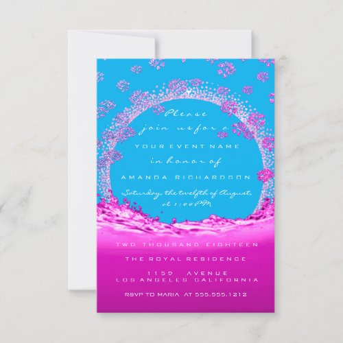 Pink Ocean Bridal Sweet 16th Floral Initial Waves Invitation