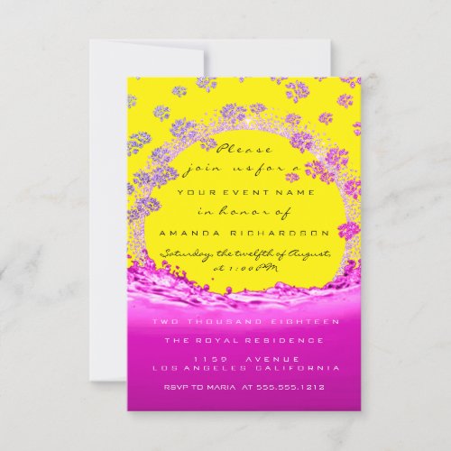 Pink Ocean Bridal Sweet 16th Floral Yellow Waves Invitation