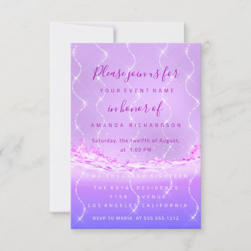 Pink Ocean Bridal Sweet 16th Spark Confetti Purple Invitation