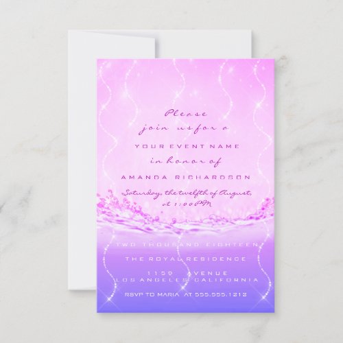 Pink Ocean Bridal Sweet 16th Spark Confetti Waves Invitation