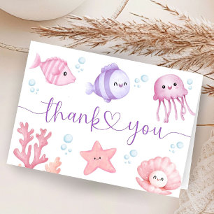 Pink Ocean Girl Baby Shower Folded Thank You
