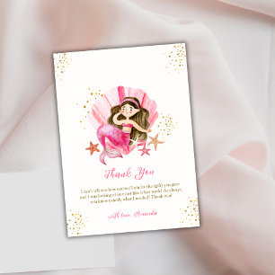 Pink Ocean Mermaid Ocean Starfish Baby Shower Thank You Card