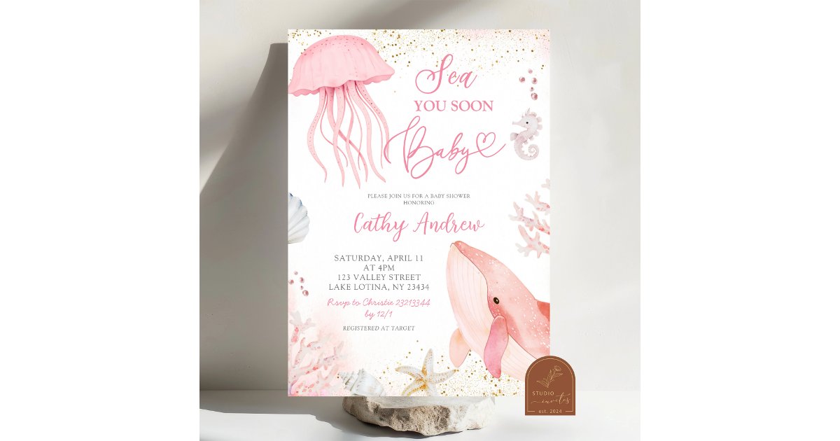 Pink Ocean Sea You Soon Girl Baby Shower Invitation | Zazzle