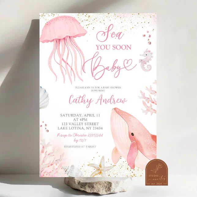 Pink Ocean Sea You Soon Girl Baby Shower Invitation | Zazzle