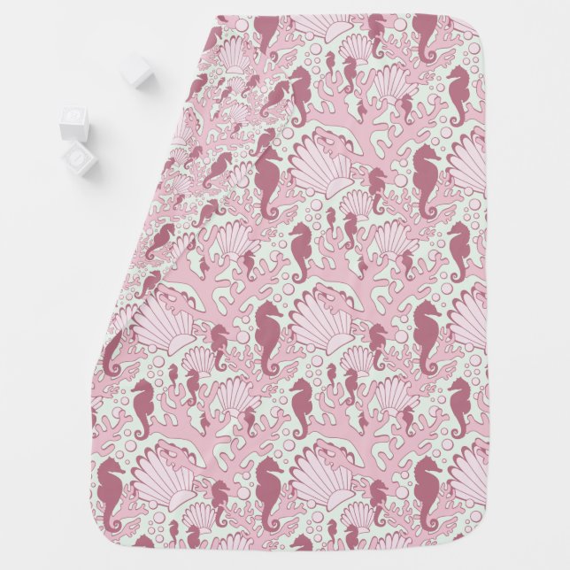 Pink Ocean Seahorse Baby Blanket (In Situ)