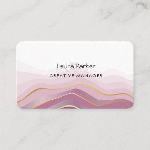 Pink Ocean Waves Minimal Gold Curves Modern Business Card