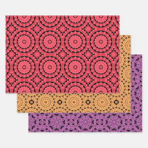 Pink Ochre Purple Cool Moroccan Mosaic Patterns Wrapping Paper Sheets