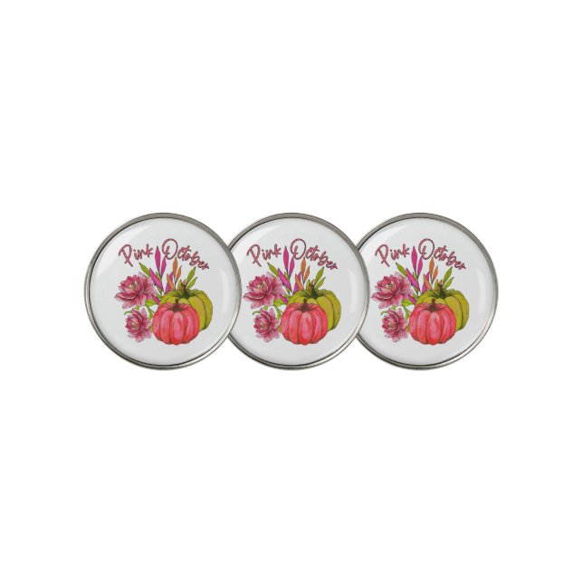 Pink October Breast Cancer Awareness   Golf Ball Marker (3 Up)