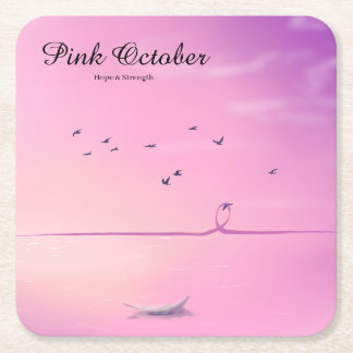 Pink October Pastel Art Square Paper Coaster