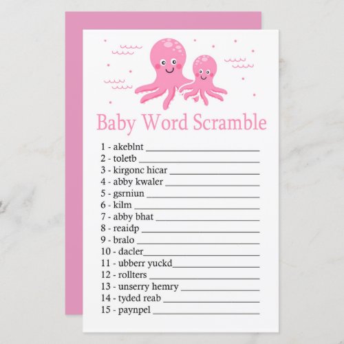 Pink Octopus Baby word scramble game