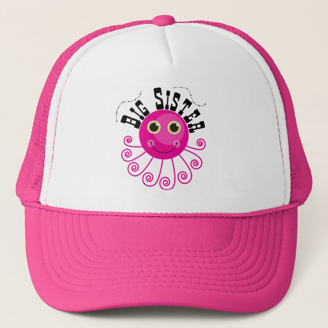 Pink Octopus Big Sister T-shirts and Gifts Trucker Hat (Front)