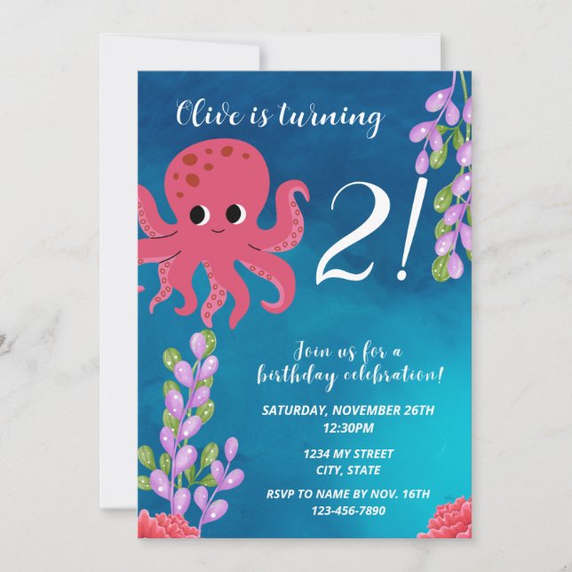 Pink Octopus Birthday Invitation (Front)
