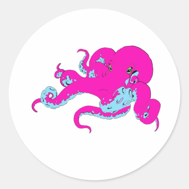 Pink Octopus Classic Round Sticker (Front)
