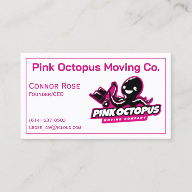 Pink Octopus Customizable Business Card (Front)