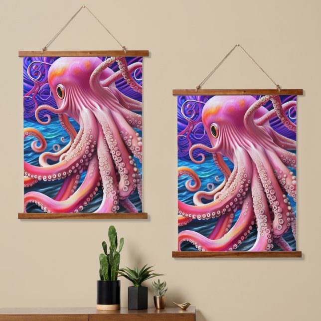 Pink Octopus Hanging Tapestry (Asymmetrical)