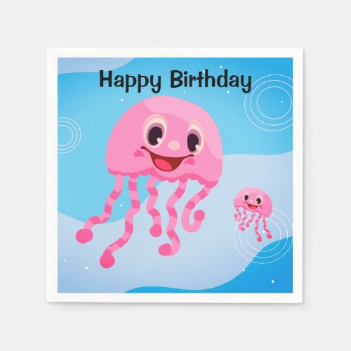Pink Octopus Happy Birthday Napkins