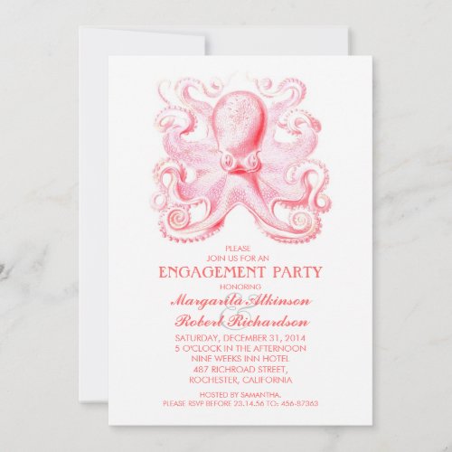 pink octopus nautical beach engagement party invitation