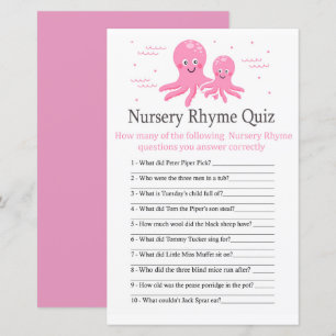 Pink Octopus Nursery Rhyme Quiz baby shower game