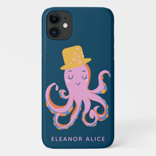 Pink Octopus Quirky Dancing Animal Personalized iPhone 11 Case