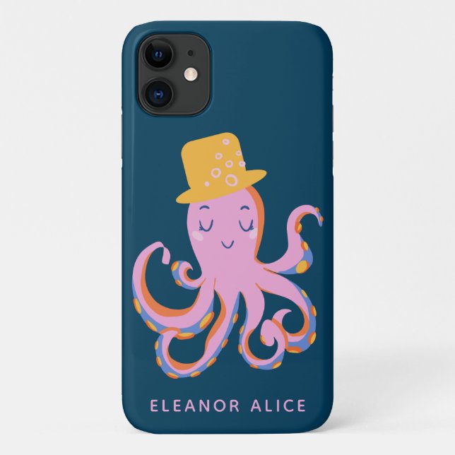 Pink Octopus Quirky Dancing Animal Personalized Case-Mate iPhone Case (Back)