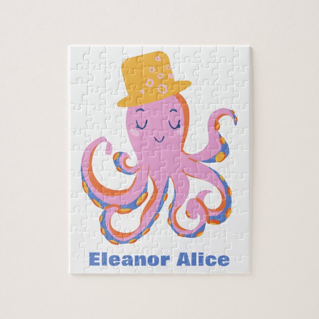 Pink Octopus Quirky Dancing Animal Personalized Jigsaw Puzzle (Vertical)