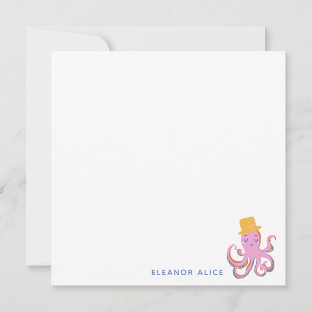 Pink Octopus Quirky Dancing Animal Personalized Note Card (Front)