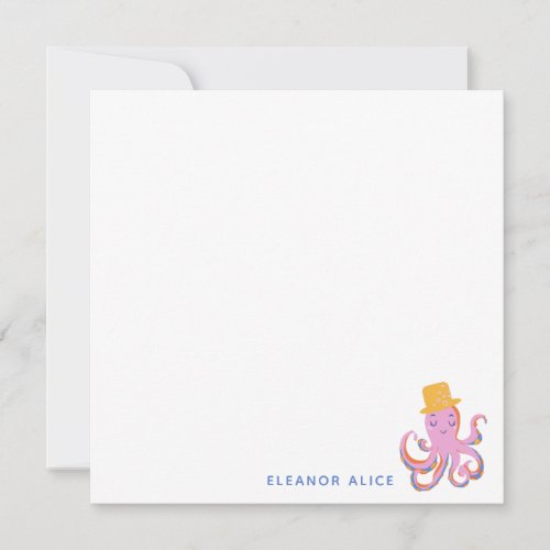 Pink Octopus Quirky Dancing Animal Personalized Note Card