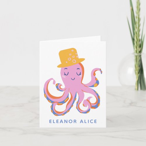 Pink Octopus Quirky Dancing Animal Personalized Note Card