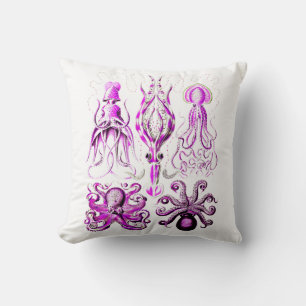 Pink octopus sealife ocean nautical beach art  throw pillow