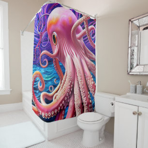 Pink Octopus Shower Curtain
