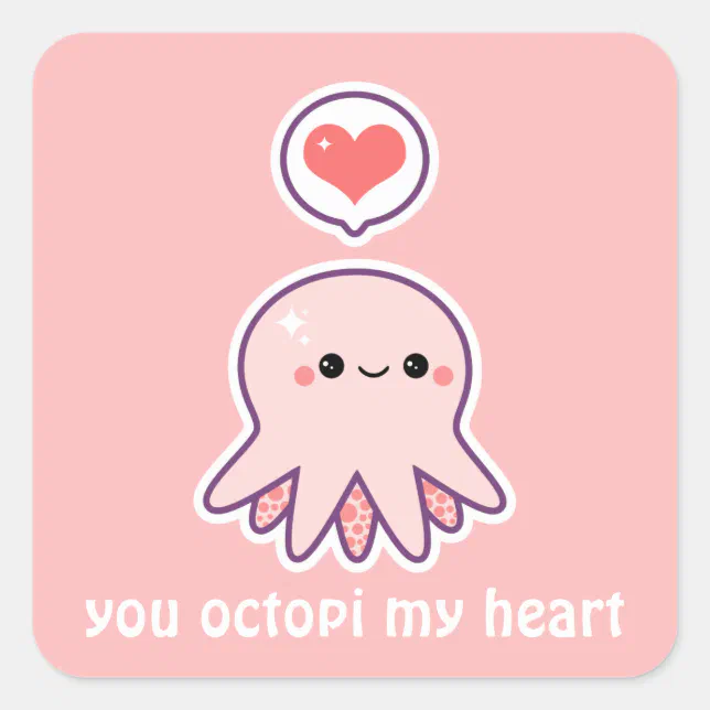 Pink Octopus Square Sticker | Zazzle