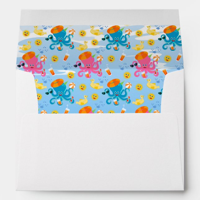 Pink octopus summer baby girl Birthday Party Envelope (Back (Bottom))