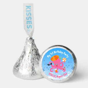 Pink octopus summer baby girl Birthday Party Hershey®'s Kisses®