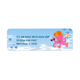 Pink octopus summer baby girl Birthday Party Label