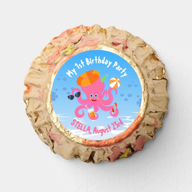 Pink octopus summer baby girl Birthday Party Reese's Peanut Butter Cups (Front)