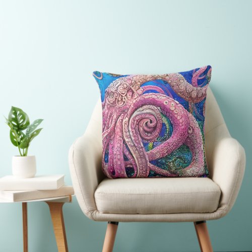 Pink Octopus Tentacles Throw Pillow