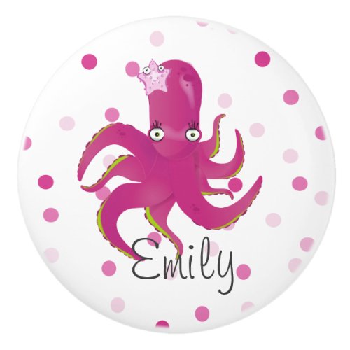 Pink octopus with a smiling star ceramic knob