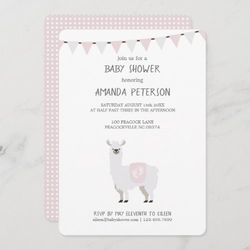 Pink  Off_White Gender Neutral Llama Baby Shower Invitation