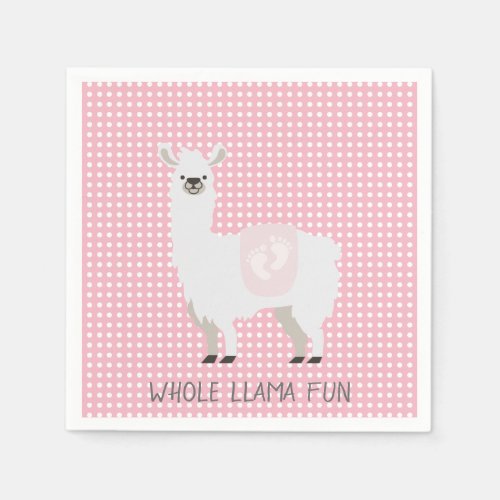 Pink  Off_White Gender Neutral Llama Baby Shower Napkins