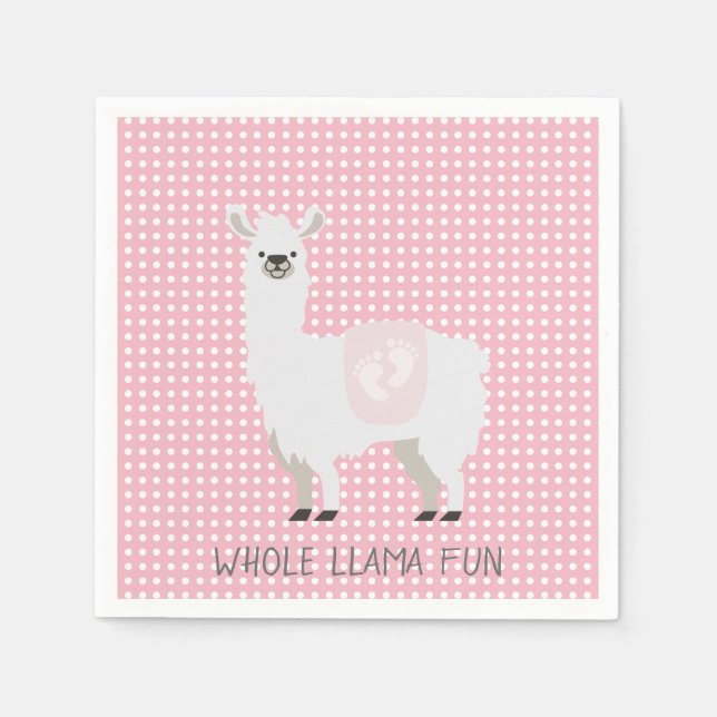 Pink & Off-White Gender Neutral Llama Baby Shower Napkins (Front)