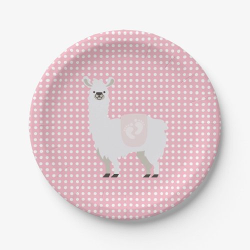 Pink  Off_White Gender Neutral Llama Baby Shower Paper Plates