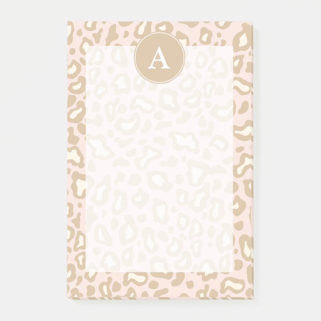 Pink Office Leopard Monogram Post It Notes Gift (Front)