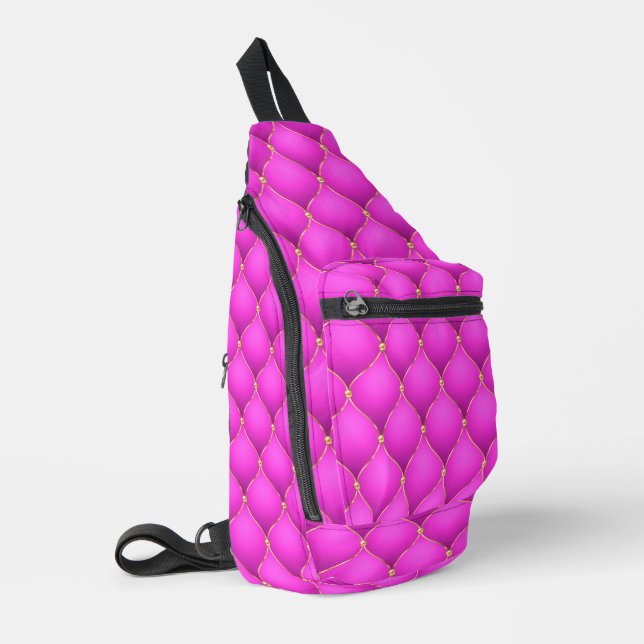 Pink Ogee Gold Diamond Tufted Gemstone Sling Bag (Left Corner)