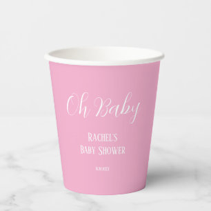 Pink Oh Baby Girl Baby Shower Script Cute Modern Paper Cups