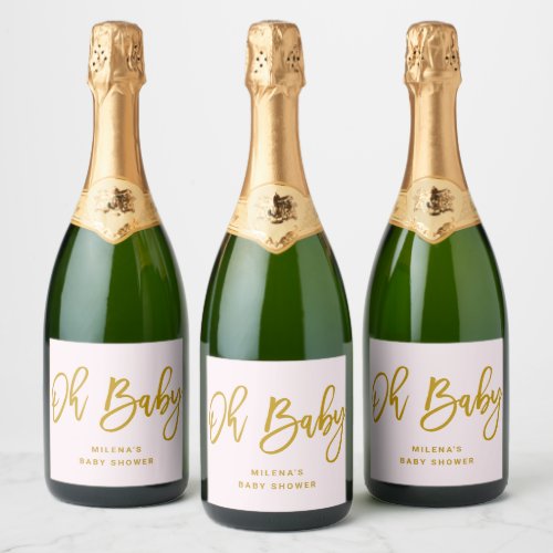 Pink Oh Baby Girl Baby Shower Sparkling Wine Label